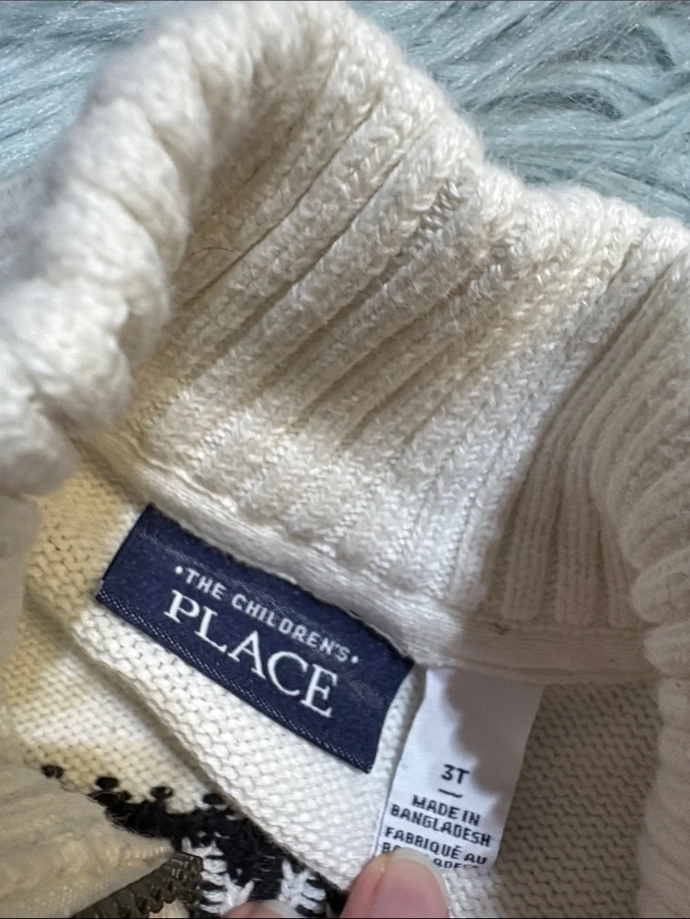 The Children’s Place Half-Zip Fair Isle Knit Pullover Sweater - Black & White 3T